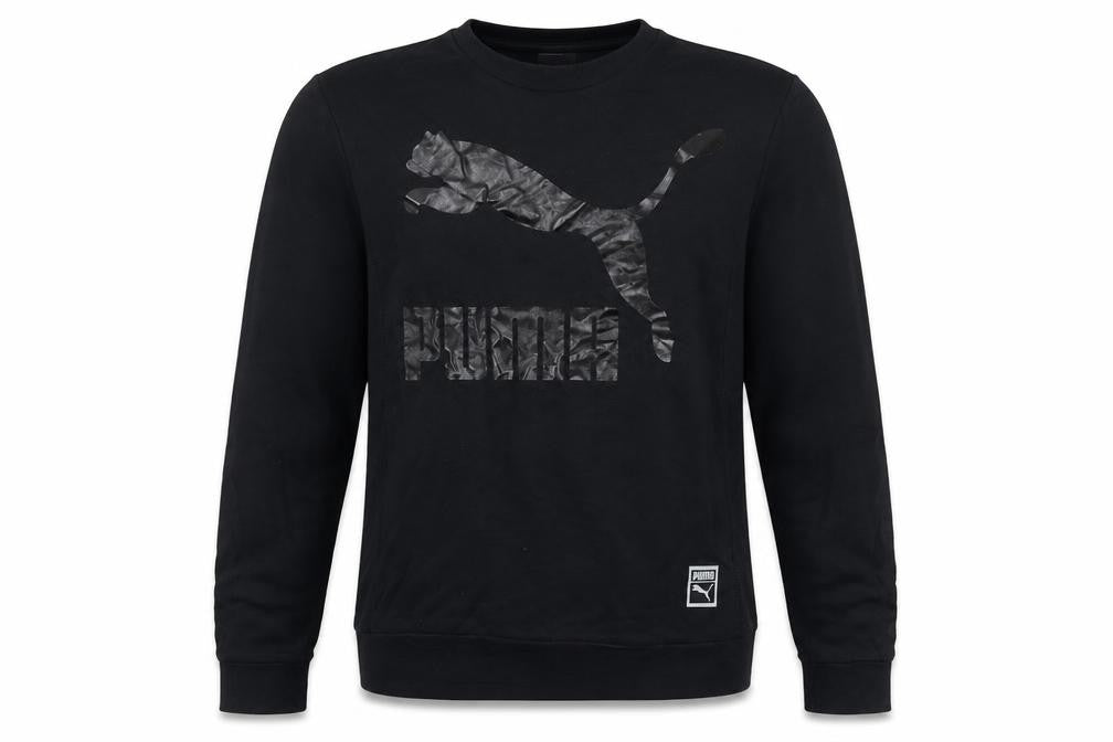Front view of Puma Men's Black L Pullover Sweatshirt Long Sleeve Crew Neck Sportswear