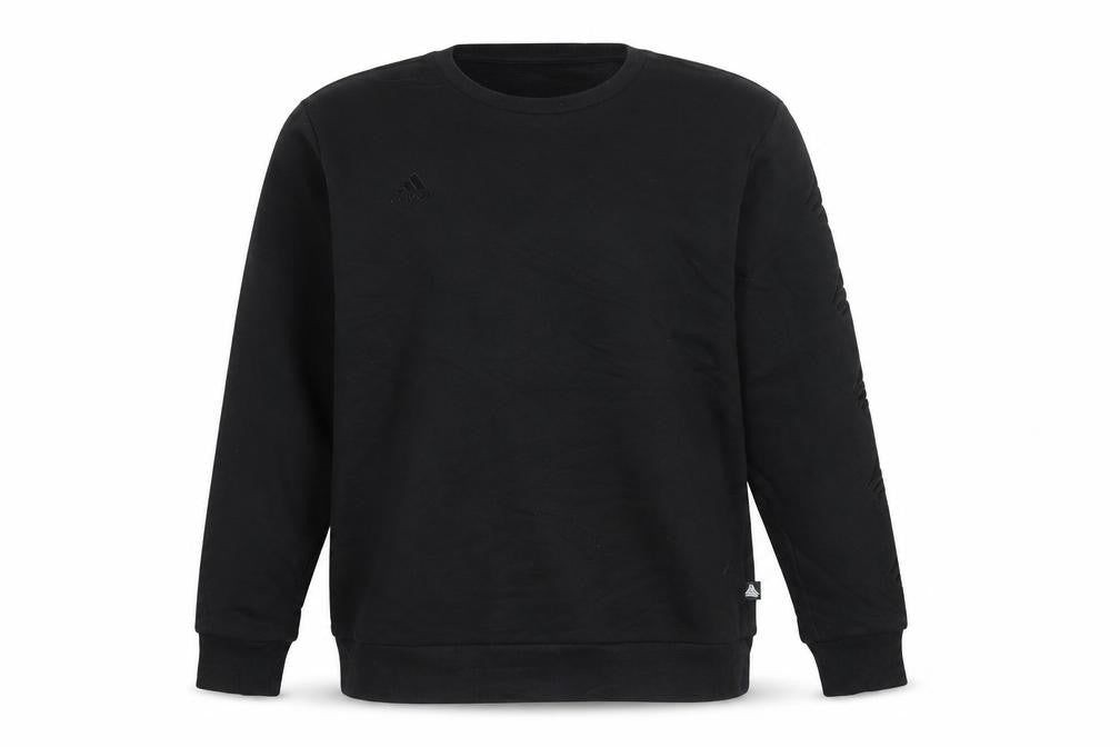 Front view of Adidas Men's Black L Pullover Sweatshirt Crew Neck Jersey Long Sleeve