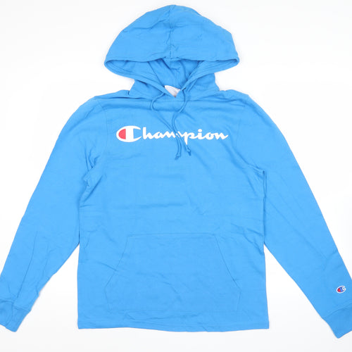 Champion Men's Blue Pullover Hoodie S Logo Print Cotton Sportswear