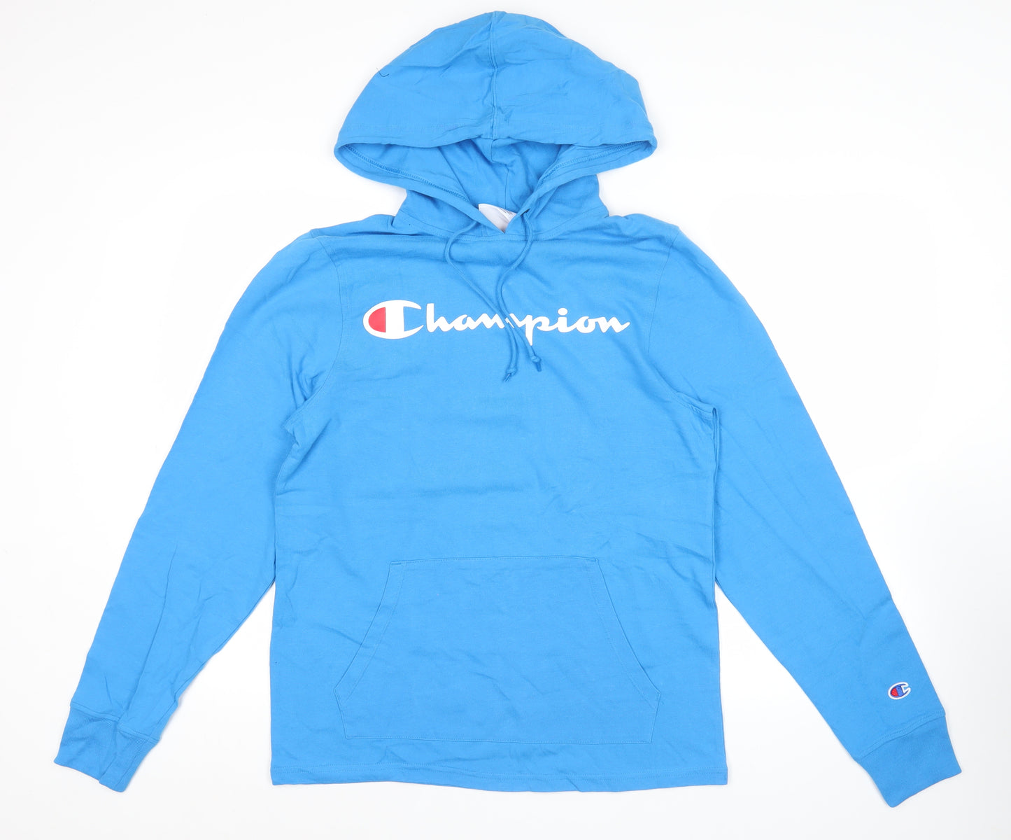 Champion Men's Blue Pullover Hoodie S Logo Print Cotton Sportswear