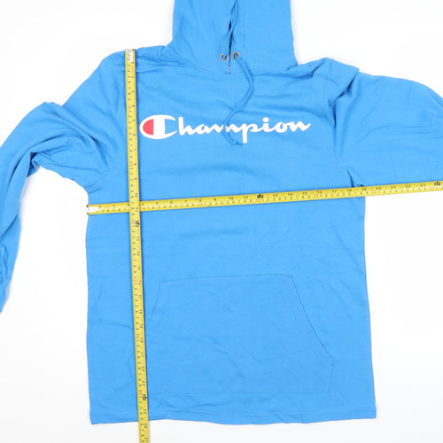 Champion Men's Blue Pullover Hoodie S Logo Print Cotton Sportswear