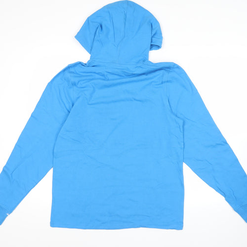 Champion Men's Blue Pullover Hoodie S Logo Print Cotton Sportswear