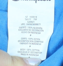 Champion Men's Blue Pullover Hoodie S Logo Print Cotton Sportswear