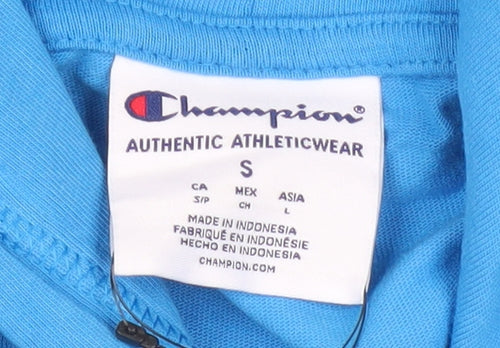 Champion Men's Blue Pullover Hoodie S Logo Print Cotton Sportswear