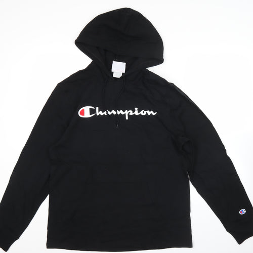 Champion Men's Black Pullover Hoodie M Logo Sports Cotton