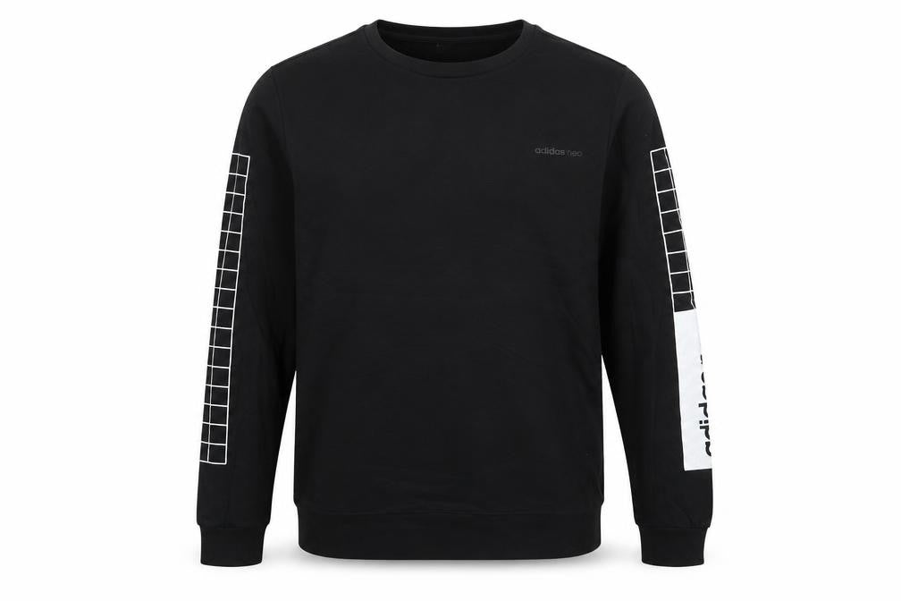 Front view of Adidas Neo Men's Black L Pullover Sweatshirt Graphic Logo Jersey