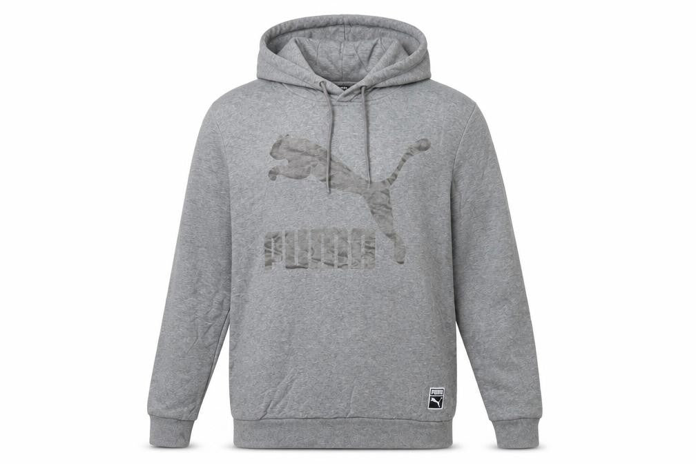 Front view of Puma men’s grey xl pullover hoodie jersey cotton elastane