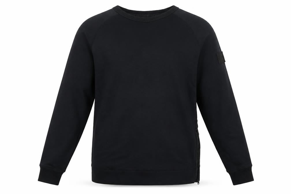 Front view of New Balance Men's Black Pullover Sweatshirt M Crew Neck Logo Zip