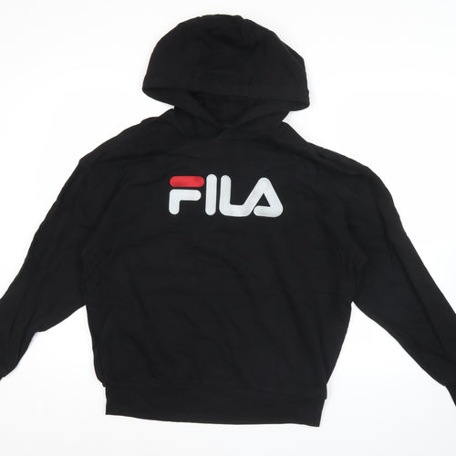 FILA Men’s Black Pullover Hoodie Small Logo Sports Jersey Cotton Blend