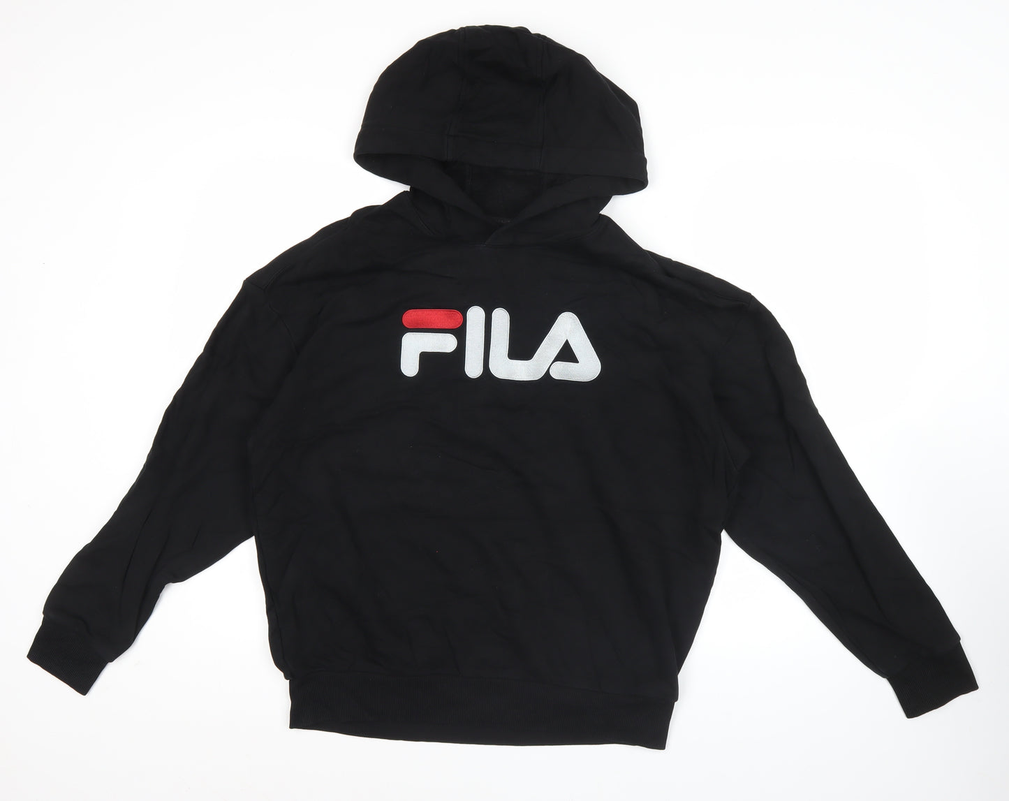FILA Men’s Black Pullover Hoodie Small Logo Sports Jersey Cotton Blend