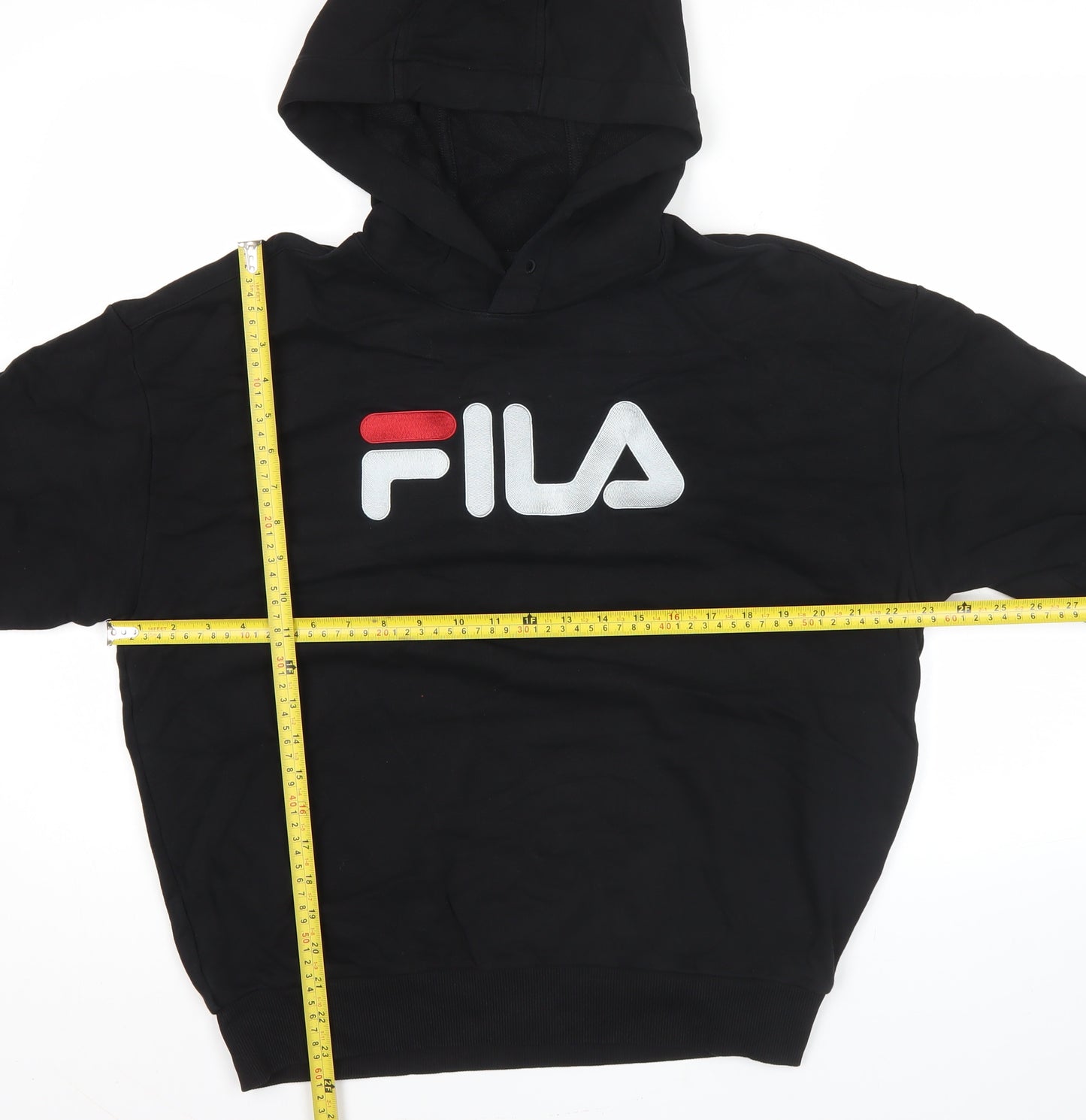 FILA Men’s Black Pullover Hoodie Small Logo Sports Jersey Cotton Blend