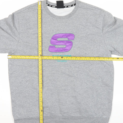 Skechers Men’s Grey M Pullover Sweatshirt Logo Print Long Sleeve
