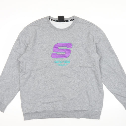 Skechers Men’s Grey M Pullover Sweatshirt Logo Print Long Sleeve