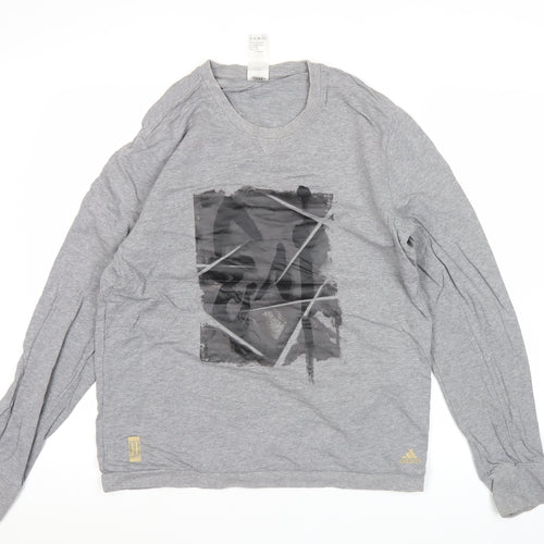 Adidas Men’s Grey Graphic Pullover Sweatshirt L Long Sleeve Jersey
