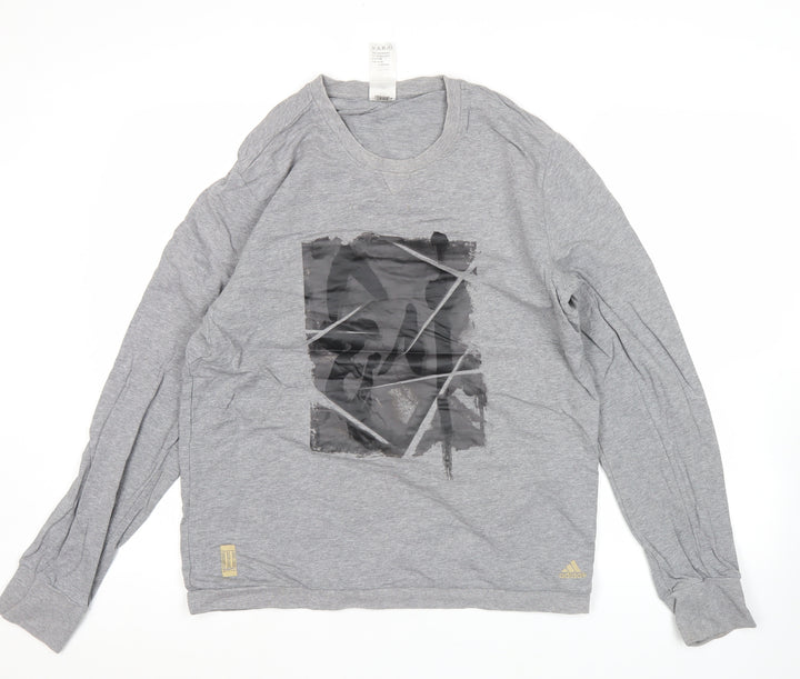 Adidas Men’s Grey Graphic Pullover Sweatshirt L Long Sleeve Jersey