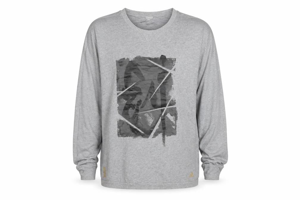 Front view of Adidas Men’s Grey Graphic Pullover Sweatshirt L Long Sleeve Jersey