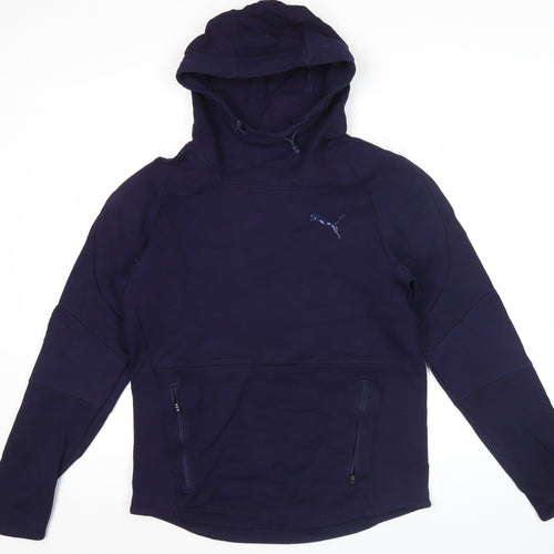 Puma Men's Blue Pullover Hoodie M Fleece Logo Zip Pockets