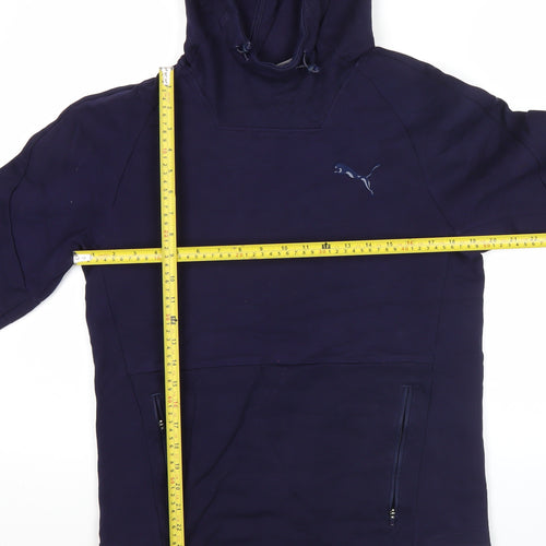 Puma Men's Blue Pullover Hoodie M Fleece Logo Zip Pockets