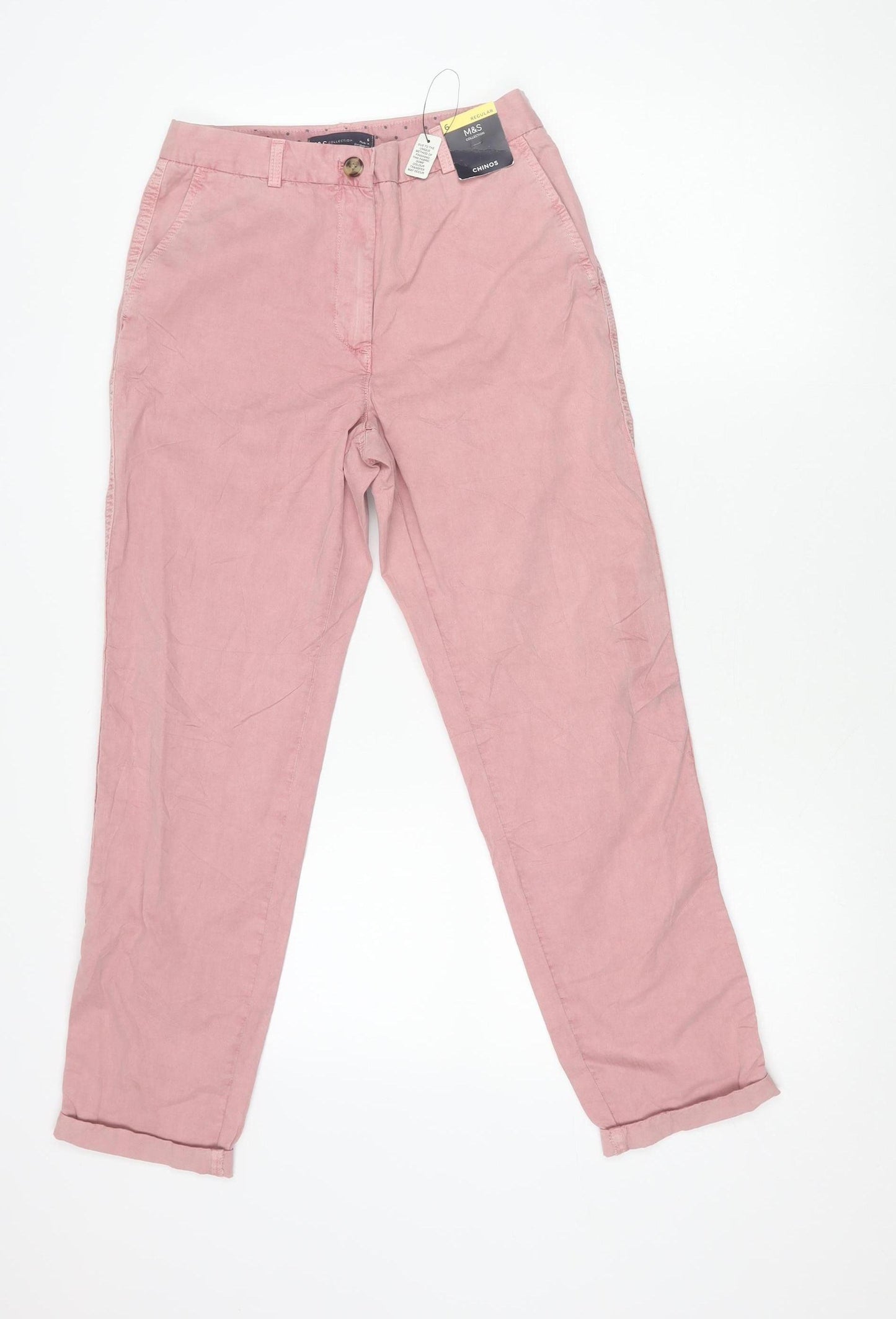 Marks and Spencer Women’s Pink Chino Trousers Size 6 Cotton Straight Leg