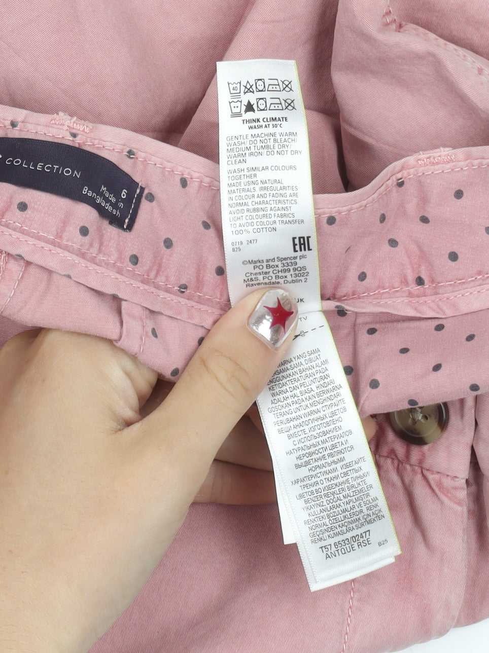 Marks and Spencer Women’s Pink Chino Trousers Size 6 Cotton Straight Leg