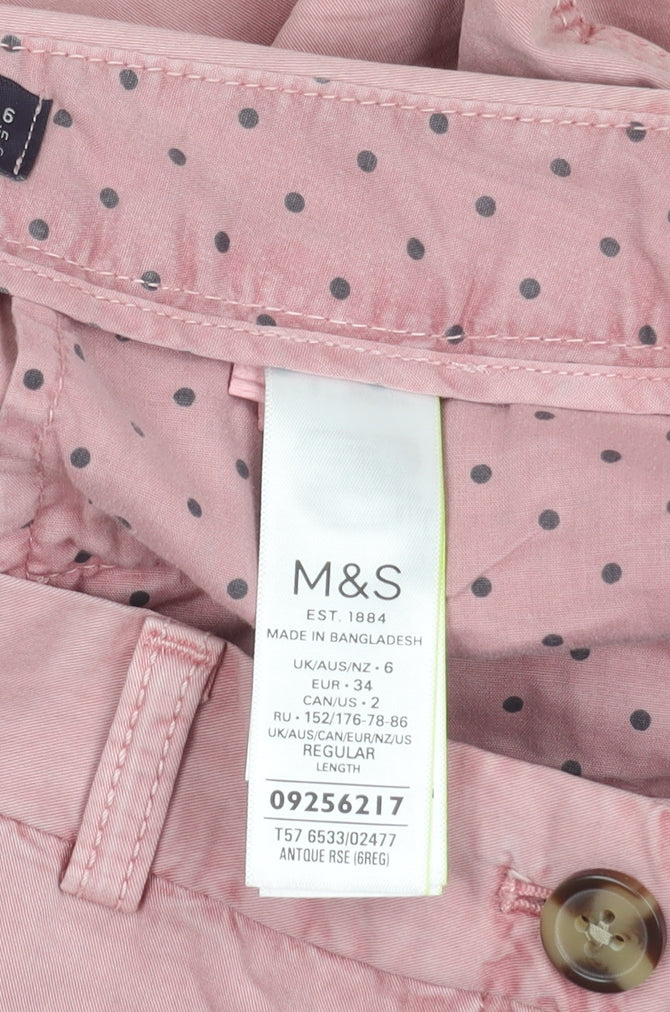 Marks and Spencer Women’s Pink Chino Trousers Size 6 Cotton Straight Leg