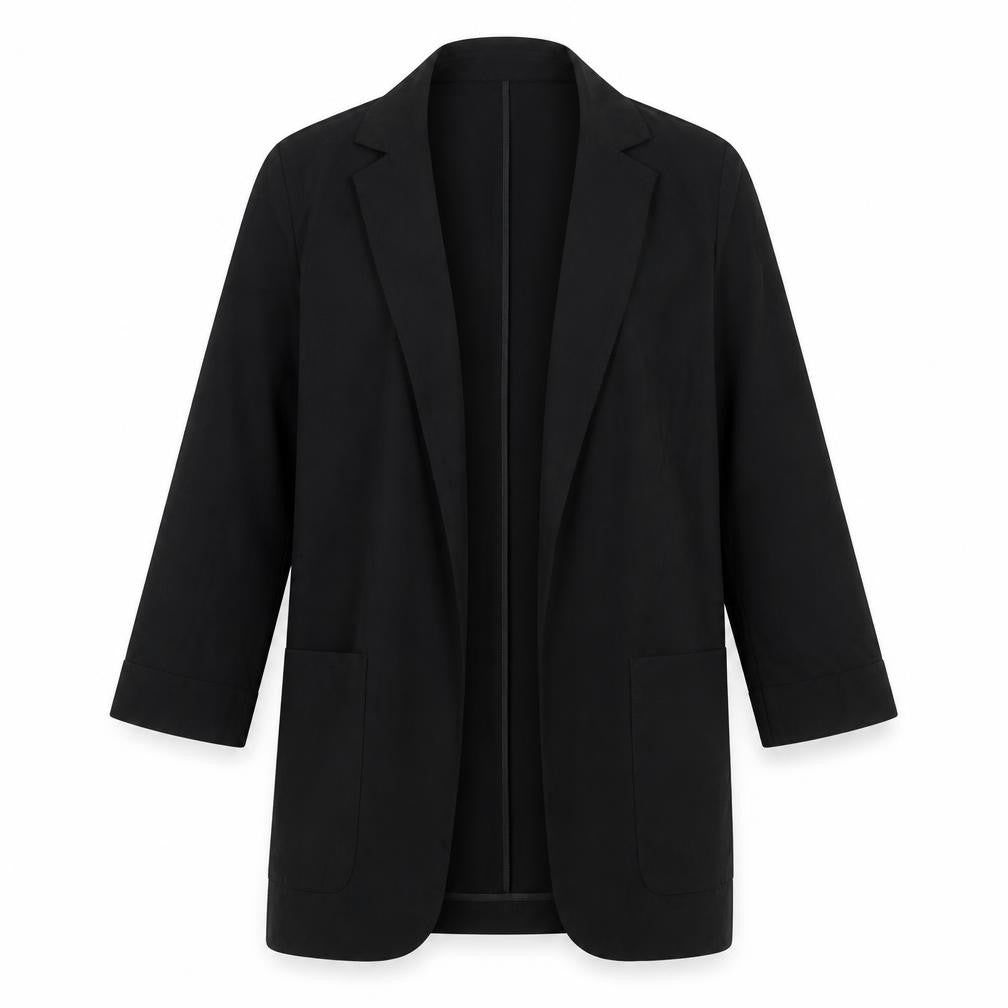 Front view of Marks & Spencer Women Black, size 6, Relaxed Fit Long Blazer