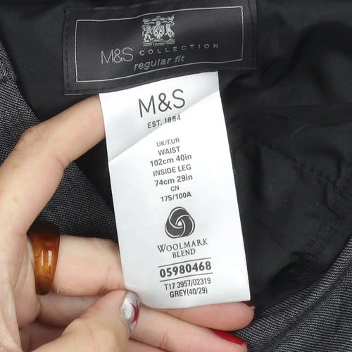 Marks and Spencer Men's Grey XL Regular Fit Wool Blend Dress Pants