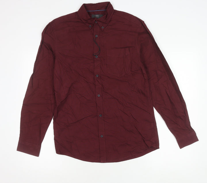 Marks and Spencer Men's Red Long Sleeve Cotton Oxford Shirt S