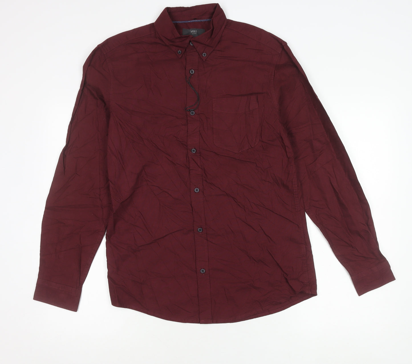Marks and Spencer Men's Red Long Sleeve Cotton Oxford Shirt S