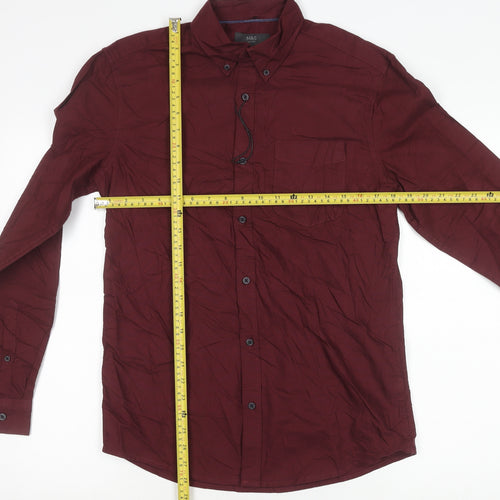 Marks and Spencer Men's Red Long Sleeve Cotton Oxford Shirt S