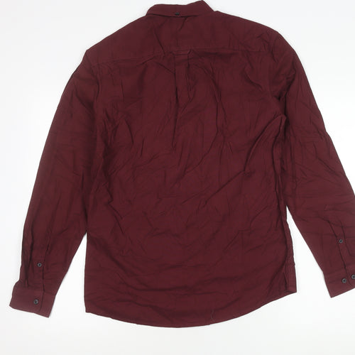 Marks and Spencer Men's Red Long Sleeve Cotton Oxford Shirt S