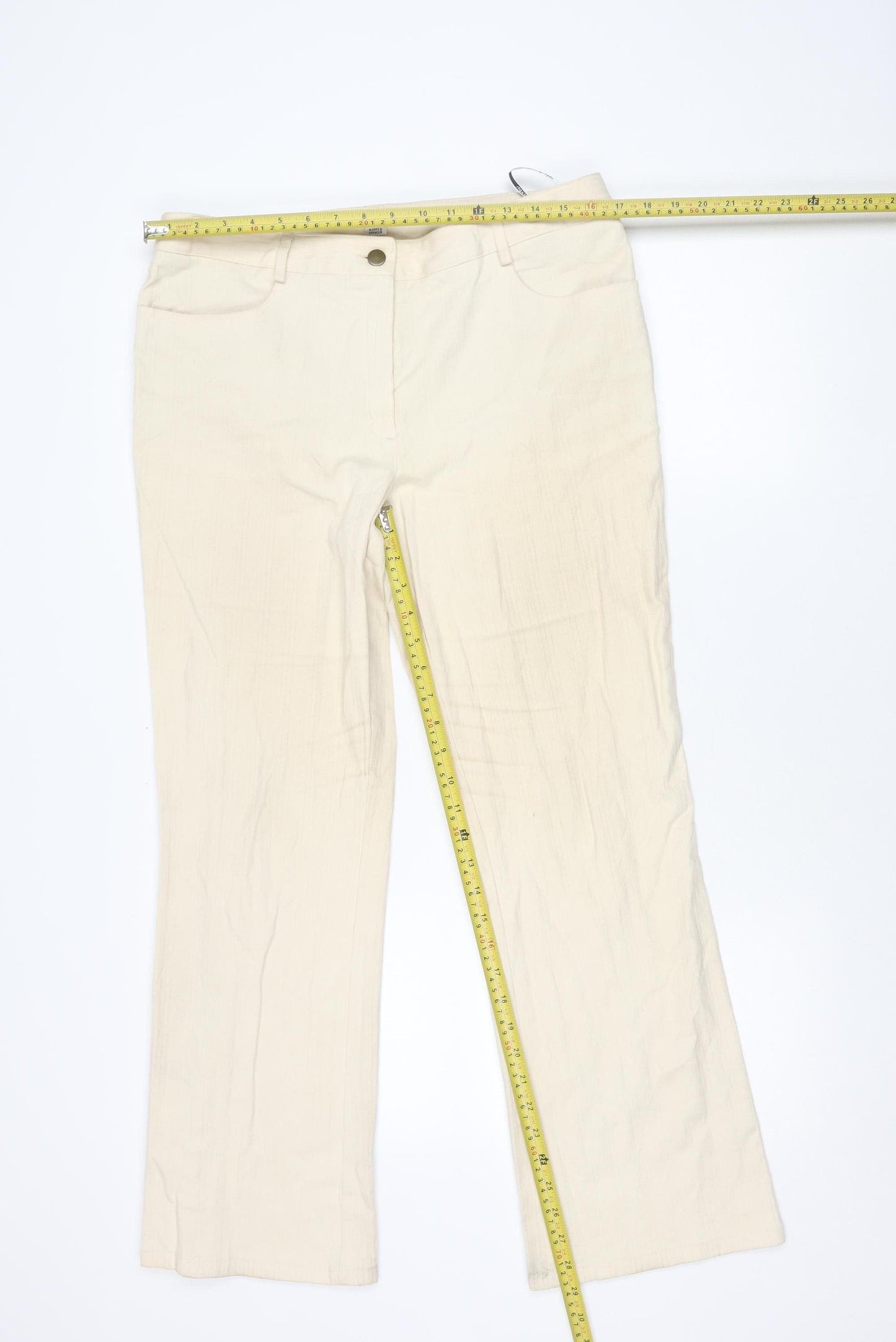 Marks and Spencer Women’s Beige Size 16 Straight Leg Cotton Trousers