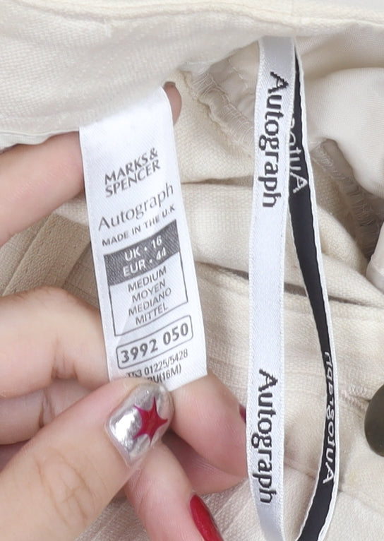 Marks and Spencer Women’s Beige Size 16 Straight Leg Cotton Trousers