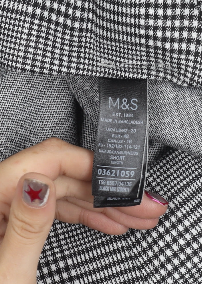 Marks and Spencer Womens Black Check Wide-Leg Trousers Size 20