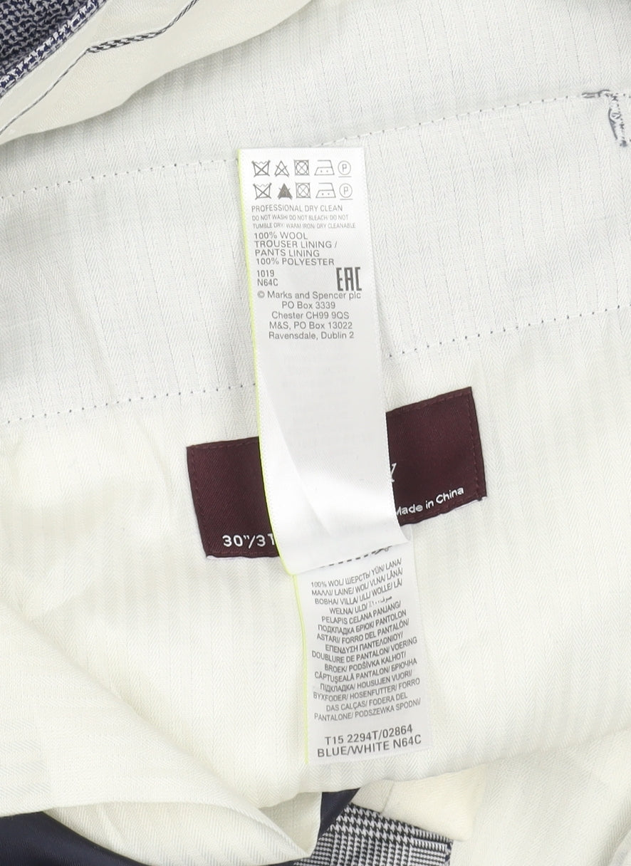 Marks and Spencer Men's Grey Check Wool Dress Pants 30x31 Regular