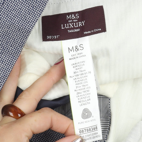 Marks and Spencer Men's Grey Check Wool Dress Pants 30x31 Regular