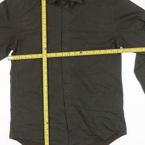 Topman Men's Brown Striped Long Sleeve Button-Up Shirt M