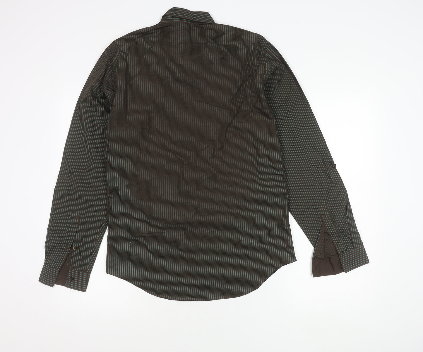 Topman Men's Brown Striped Long Sleeve Button-Up Shirt M