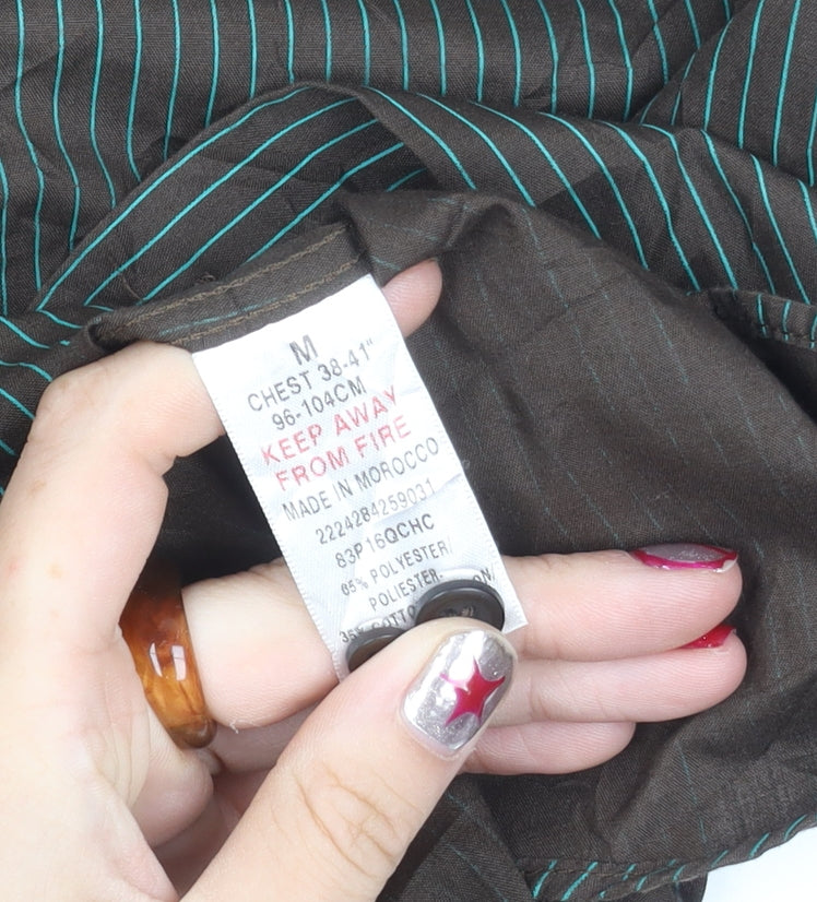 Topman Men's Brown Striped Long Sleeve Button-Up Shirt M