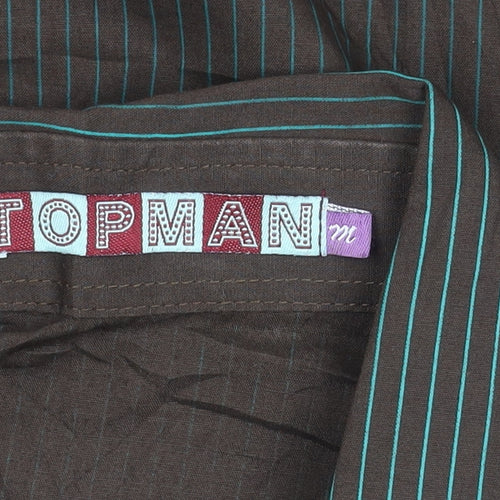 Topman Men's Brown Striped Long Sleeve Button-Up Shirt M