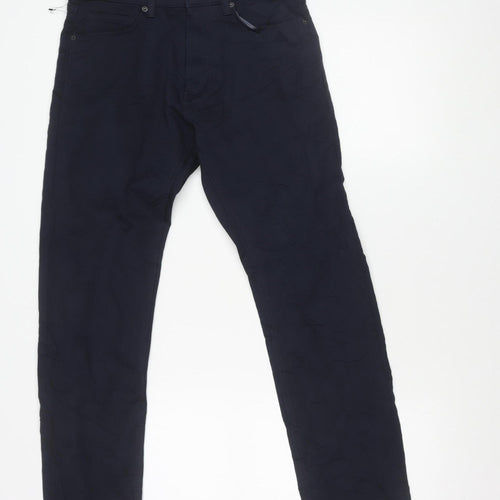 UNO Men's Blue Slim Fit Trousers 30W 33L Cotton Blend Casual