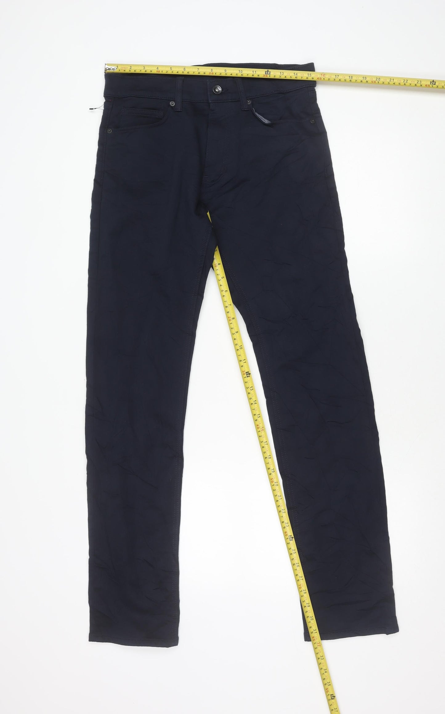 UNO Men's Blue Slim Fit Trousers 30W 33L Cotton Blend Casual