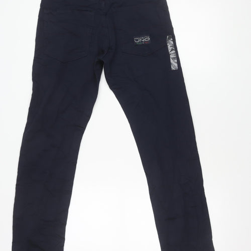 UNO Men's Blue Slim Fit Trousers 30W 33L Cotton Blend Casual