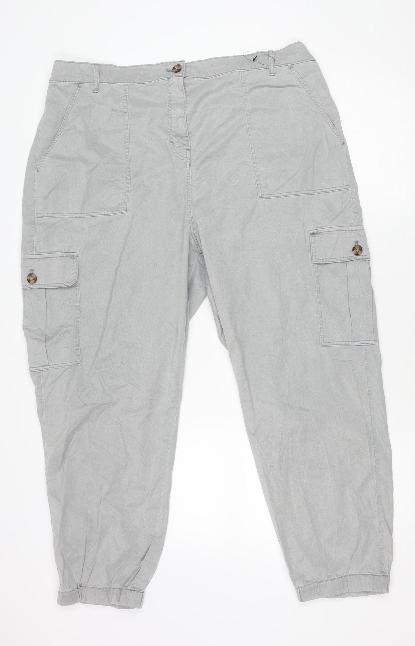 Marks and Spencer Womens Grey Size 20 Cargo Trousers Elastic Waist