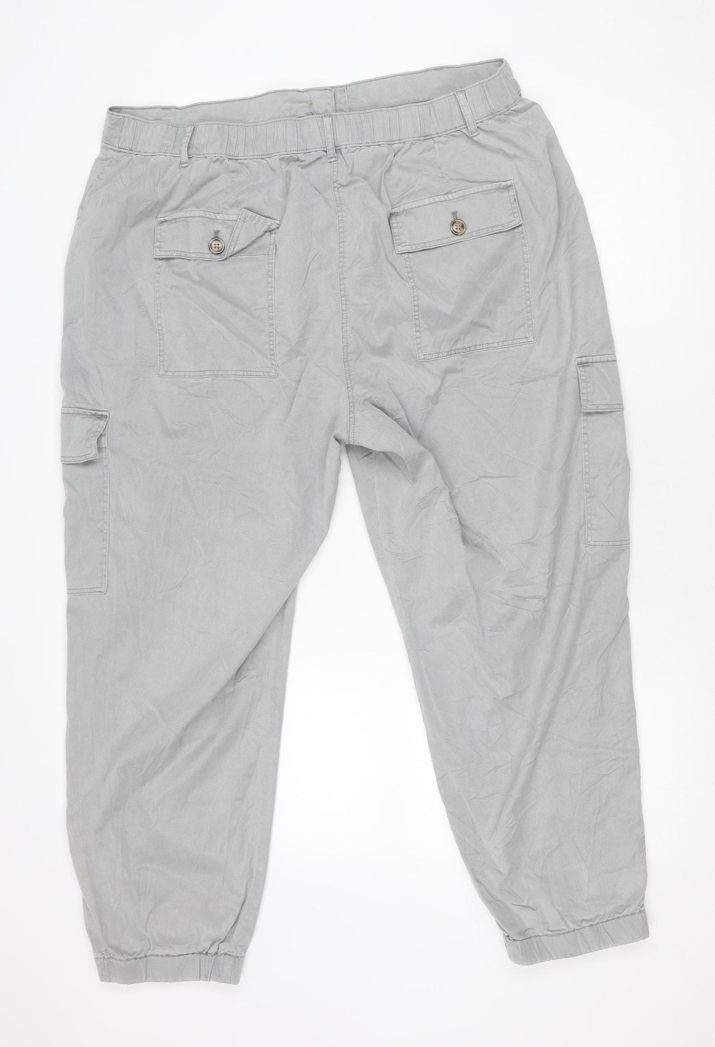 Marks and Spencer Womens Grey Size 20 Cargo Trousers Elastic Waist
