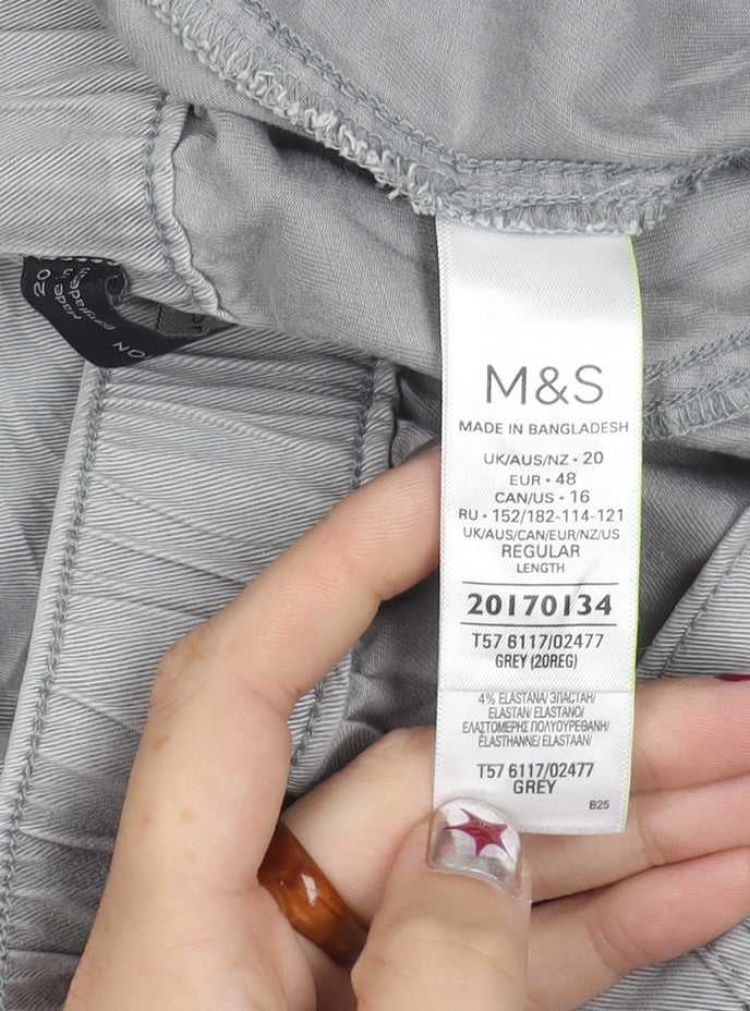 Marks and Spencer Womens Grey Size 20 Cargo Trousers Elastic Waist