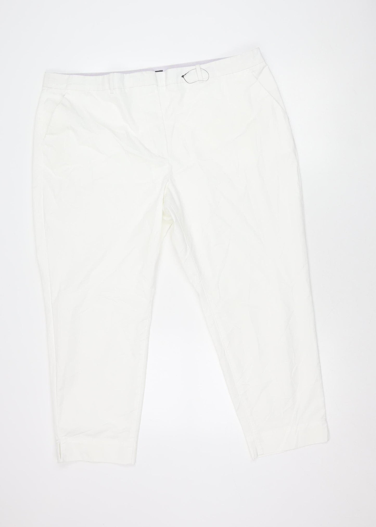 Marks and Spencer Women’s White Size 20 Short Length Cotton Blend Trousers