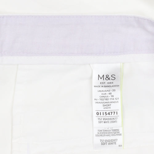Marks and Spencer Women’s White Size 20 Short Length Cotton Blend Trousers