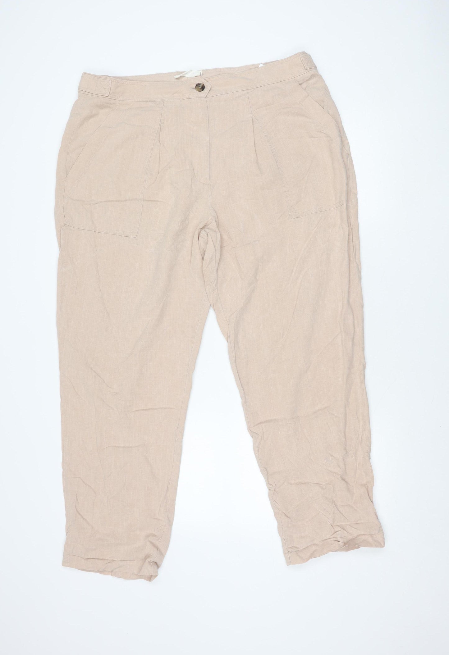 Marks and Spencer Women Beige Size 16 Cargo Trousers Lyocell Linen
