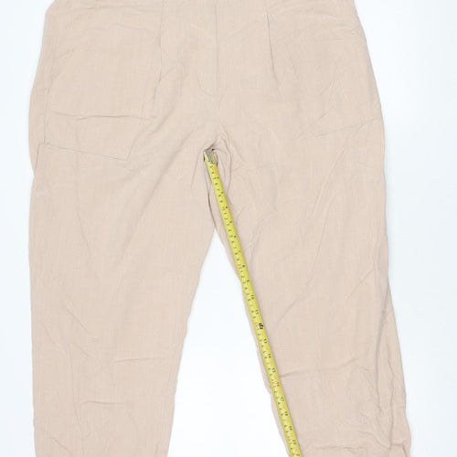 Marks and Spencer Women Beige Size 16 Cargo Trousers Lyocell Linen